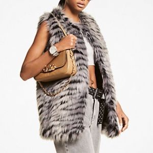 Michael Kors Tiger Print Faux Fur Vest size small grey/black/white
